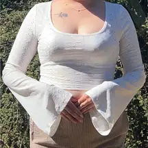 SHEIN White Eyelet Flare Sleeve Crop Top