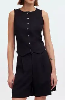 NWT Madewell Women's Black Cutaway Button-Front Vest XXS Casual Preppy Ponte