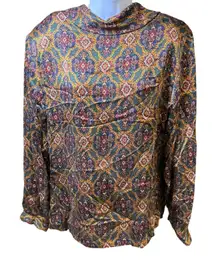 Classiques Entier Floral Silk Top Back Buttons‎ Mock Neck Long Sleeve VTG Large*