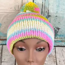 Rainbow Ice Cream Knit Hat Beanie With Pom-Pom New