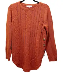 Madison + Hudson Sweater Long Sleeve Pullover Orange Crew Neck Button Accent M