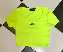 Lazy Oaf Cropped T-Shirt Baby Tee Crop Top Highlighter Neon Yellow Brat Summer 8