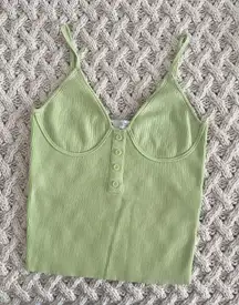 ZARA Green Ribbed Knit Cami Tank Top