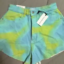 Revolve Weworewhat Flare Bell Short Denim Tie Dye NWT Size 27