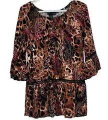 Grace Elements Women's Brown Paisley Animal Print Bell Sleeve‎ Blouse Size L