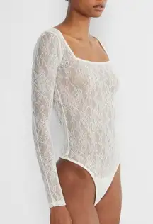 Aritzia Reverie lace Bodysuit long sleeve sheer thong square neck sexy top TEN