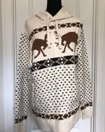 American Eagle Outfitters Womens Hooded Sweater M Deer Knit Acrylic Cotton Beige