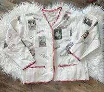vintage 80sCoca-Cola women's cream button-up cardigan sweater with red stitching