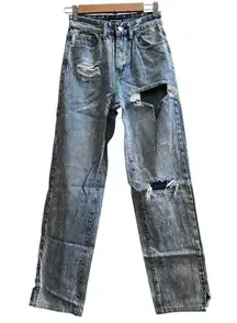 s Ice Blue Ripped Split Hem Straight Leg Jeans US Size 2