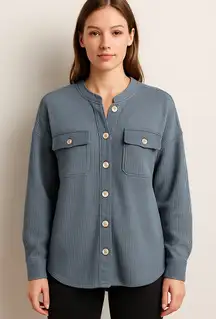 Blue Button-Up Waffle Knit Shirt