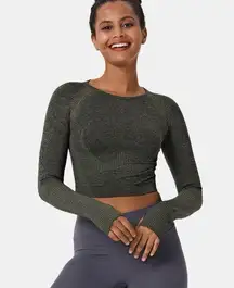 Halara NEW Seamless Flow Cropped Sports Yoga Top ~ Midnight Green ~ NWT Size M