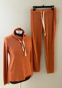 J Crew Lounge Set Womens XS S Burnt Orange Pullover Top & Sweatpants Lightweight