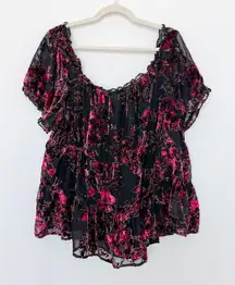 Torrid Womens Burnout Velvet Top Size 3X Black Floral Sheer Whimsigoth Romantic
