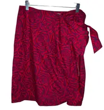 Boden Mock Wrap Tie Skirt Womens US 12R Red Purple Roses Short Cotton Zip Floral