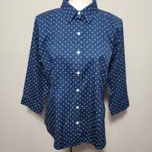 L.L. Bean navy nautical anchor print no iron ¾ sleeve button down size medium