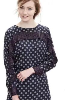 Banana Republic SILK‎ Foulard Ruffle Blue Dress Long Sleeve Gold Stud Buttons 4