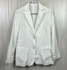 J Mclaughlin Womens Blazer XS White Linen Pocket Jacket Lagenlook Breathable