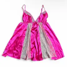 Victoria's Secret Hot Pink Satin Lace Babydoll Lingerie Cami Chemise Top Size S