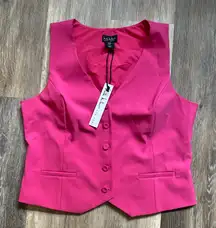 Nicole Miller Fitted Cropped Button Up V Neck‎ Hot Pink Vest Size Medium NWT