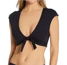 New Bleu Rod Beattie Kore Tie Front Cap Sleeve Crop Swim Top Black 8