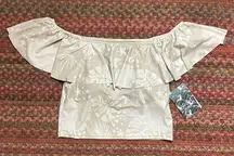 NWT KORTNI JEANE TAN PALM LEAF OFF THE SHOULDER SWIM TOP MODEST