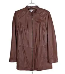 Denim And Co brown leather full zip jacket Large