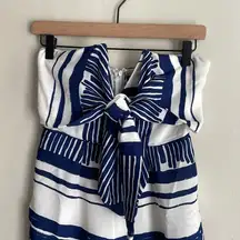 Lulus Delphi Blue and White Striped Tie-Front Strapless Romper