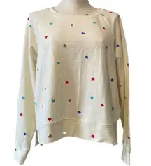 NWT  cream with hearts lightweight crewneck sweatshirt Sz L