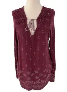 Lucky Brand Maroon Bohemian Long Sleeve Women's Top Size Medium 16-7