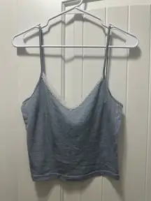 Brandy Melville Blue Striped White Lace Tank Top