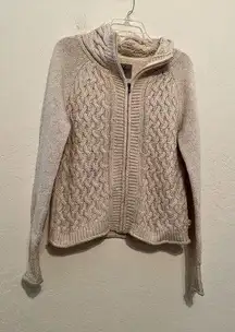 Rei wool blend, full zip Nordic cableknit, sweater, jacket, size small ￼