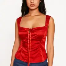 Brenda Knight Free‎ People Women's  Red Silky Bustier Shoulder Top medium