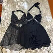Rare Victoria’s Secret black sheer embellished slip set