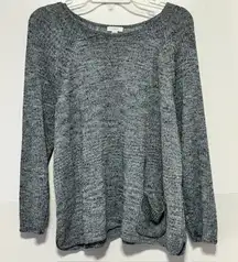 Pure Jill XL Petite Pullover Heathered Blue Gray Pocket Sweater Coastal Linen