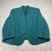 Nine West Blazer Womens 18W Teal Open Front Lined Career Jacket‎ Stretch Pockets