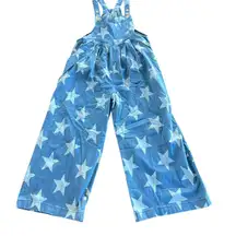 Women's Blue Star-Patterned Overalls wide leg