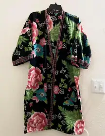 Plus size Asian style Floral Kimono Cardigan Duster Jacket Coat Robe Wide Short Flare Bell Sleeves Long Full Maxi Length #boho #hippie #artsy #indie #fairycore hipster bohemian cottagecore Measurement in pics