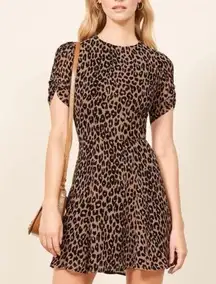 Reformation  Ruched Sleeve Minidress Cheetah Leopard Print Mini Dress Womens 2