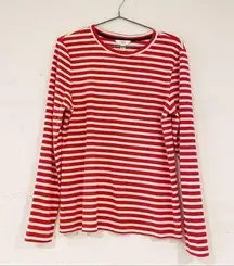 1901 Nordstrom Ribbed Crew Neck Long Sleeve Top in Red White Stripe Large