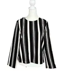 Zara Woman Black Red & White Stripe Collarless Cropped Blouse Size Medium