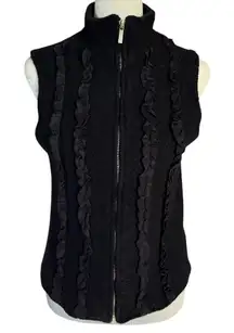 Coldwater Creek black sleeveless mock neck ruffle zip up wool sweater vest M