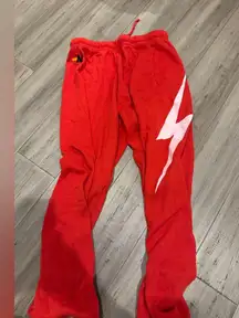 Red Joggers with White Lightning Bolt