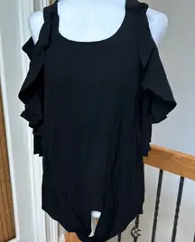 Umgee Black Cold Shoulder Ruffled Sleeveless Linen blend Blouse