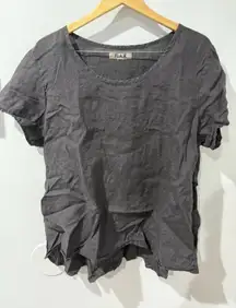 FLAX Large Blouse Shirt‎ Black Linen Short Sleeve Classic Crewneck Tee W