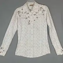 Wrangler Womens XS Pearl Snap Long Sleeve Embellished Western Shirt Embroidered