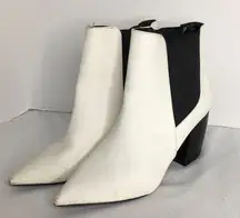 Kittenish Womens Ankle Heel Block Boots White Black Size 10 Pointed Toe Slip On