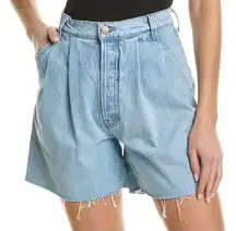 Mother Women's Snacks Pleated Denim Button Fly Fun Dip Shorts 25 NWT