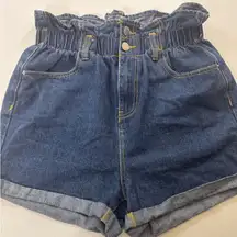 DENIM BLVD Paperbag Waist Denim Shorts Dark Wash Cuffed Women's Size M