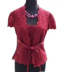 Cache Sheer Lace Outer Lot 2 Satin Cami Top Jacket Self Belt $158 Scarlett Red