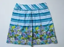 NWoT Talbots Turquoise Floral Striped Cotton Pleated Full A-line Skirt 10P